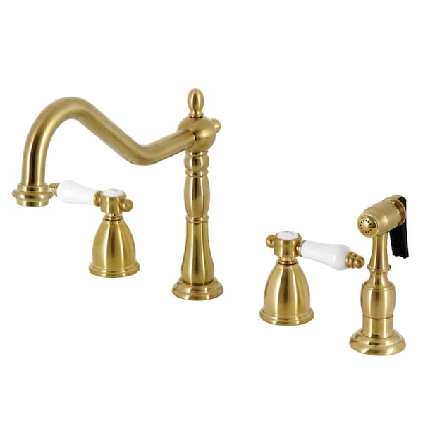 Widespread Kitchen Faucet with Brass Sprayer, Brushed Brass